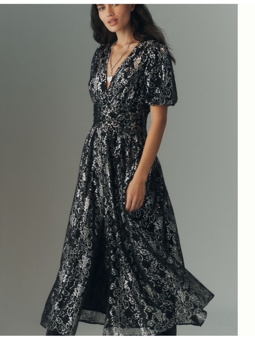 NWT Anthropologie The Katerina Metallic Lace Button-Front Dress, XS